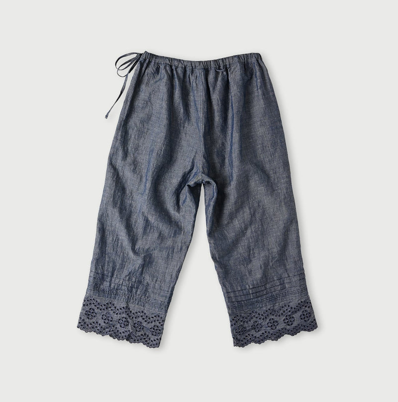 45R Cotton Linen Dungaree Chambray Cutwork Pants