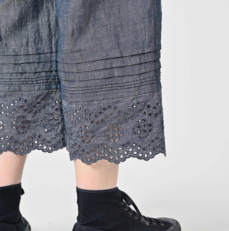 45R Cotton Linen Dungaree Chambray Cutwork Pants