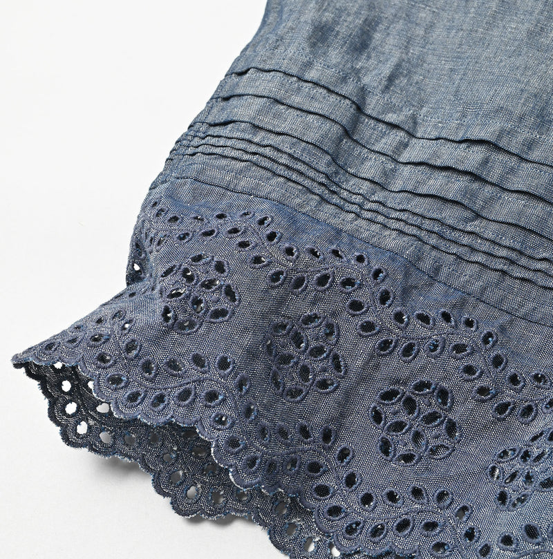45R Cotton Linen Dungaree Chambray Cutwork Pants