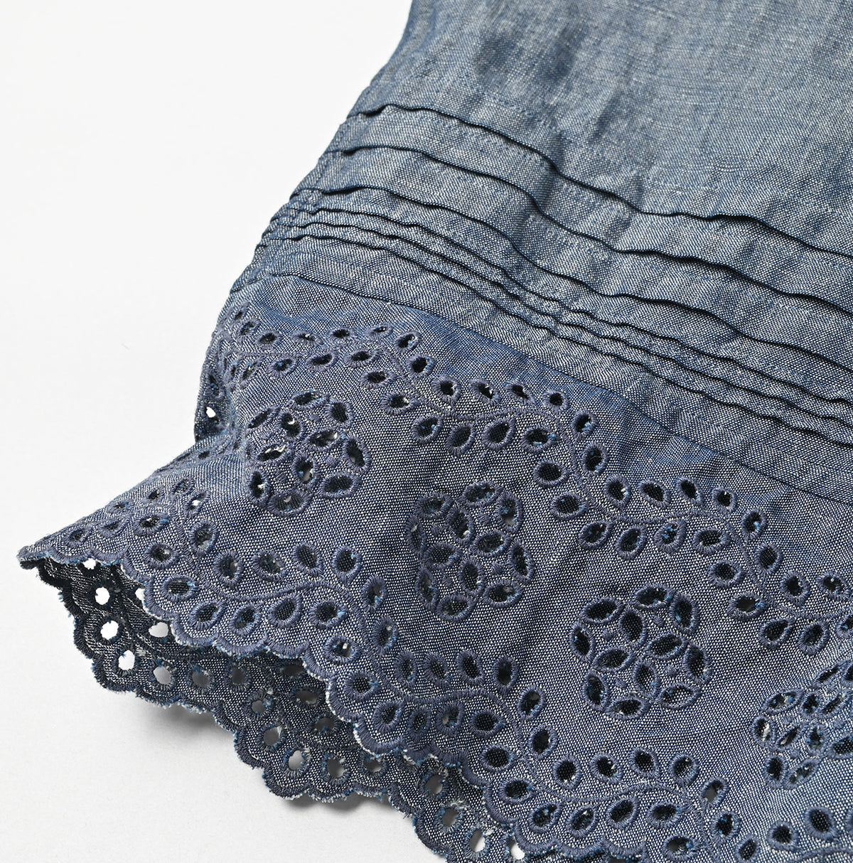 45R Cotton Linen Dungaree Chambray Cutwork Pants