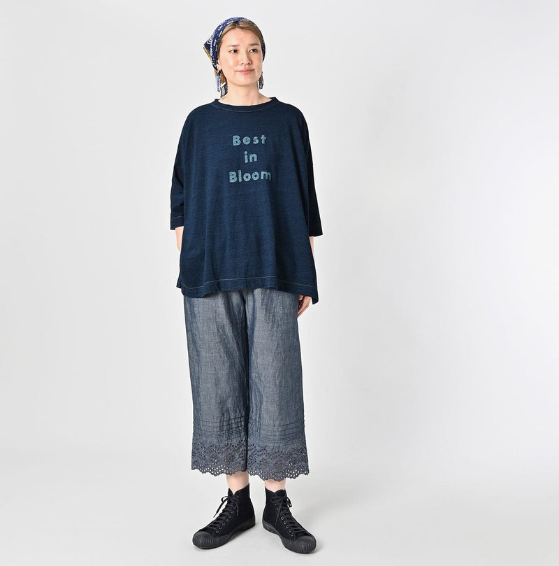45R Cotton Linen Dungaree Chambray Cutwork Pants