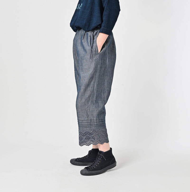 45R Cotton Linen Dungaree Chambray Cutwork Pants