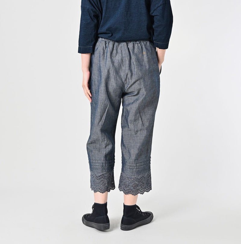 45R Cotton Linen Dungaree Chambray Cutwork Pants