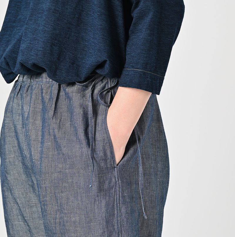 45R Cotton Linen Dungaree Chambray Cutwork Pants