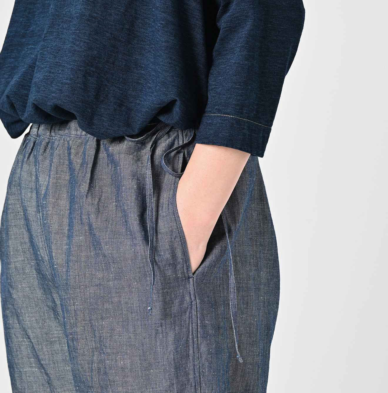 45R Cotton Linen Dungaree Chambray Cutwork Pants