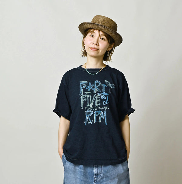 45R Indigo Ocean 908 Hippie Flower Logo T-shirt