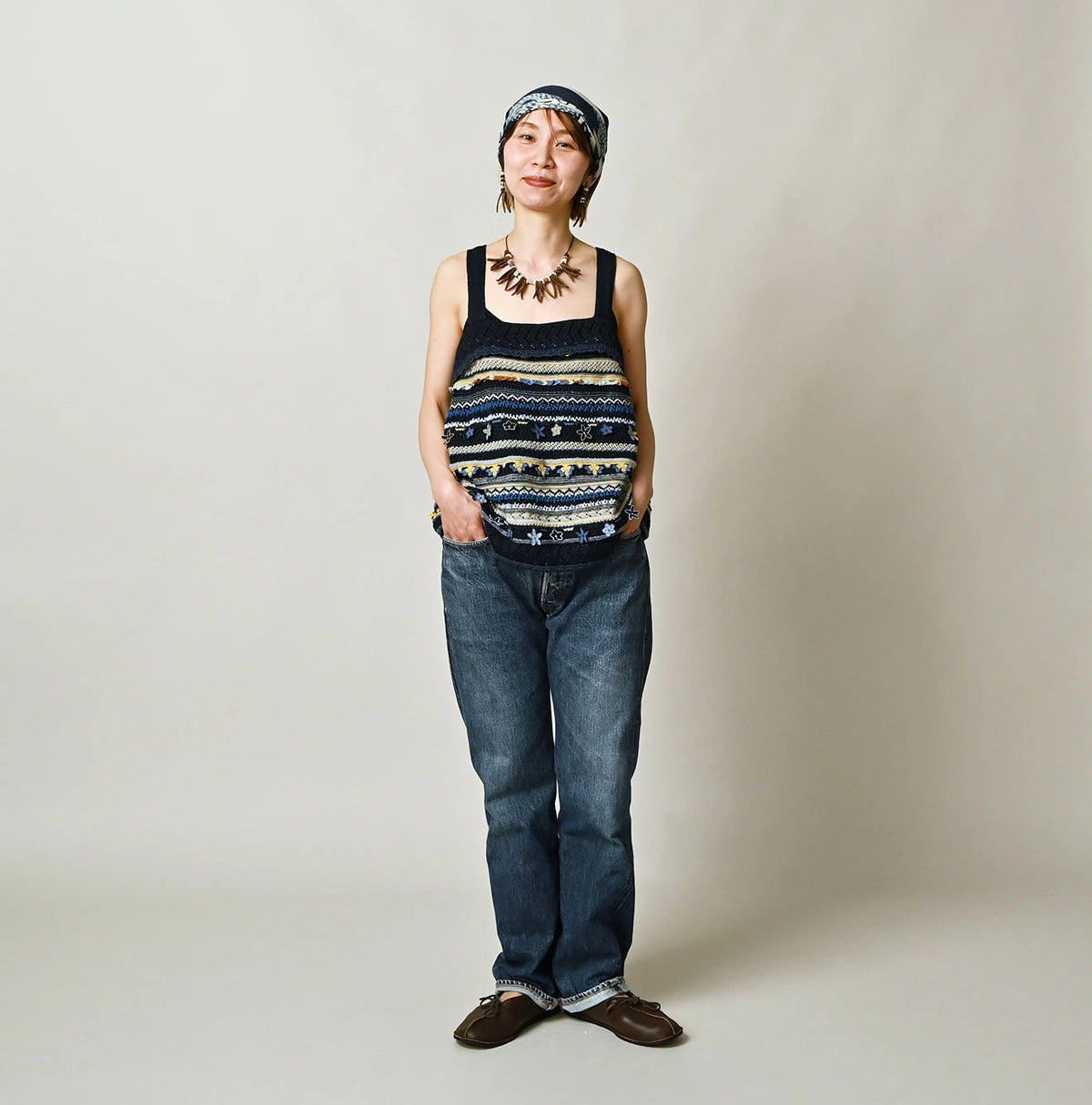 45R Indigo Lei Lei Jacquard Camisole