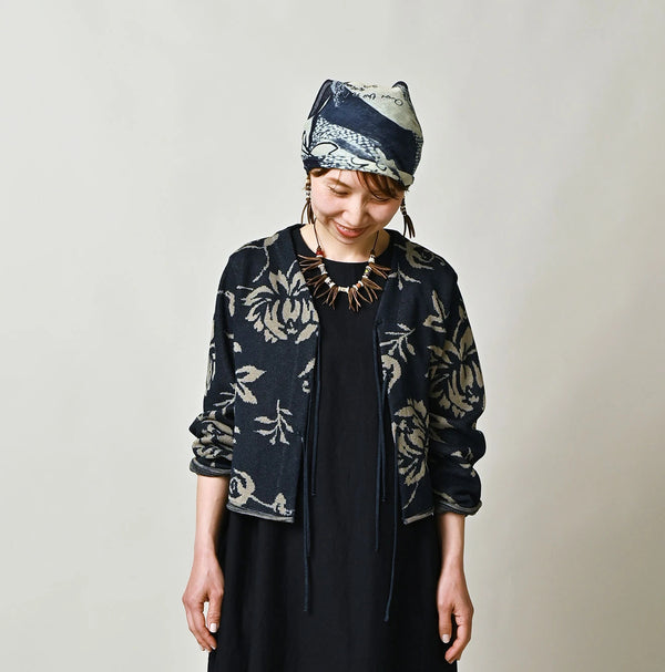 45R Indigo Lei Aloha Jacquard Cardigan