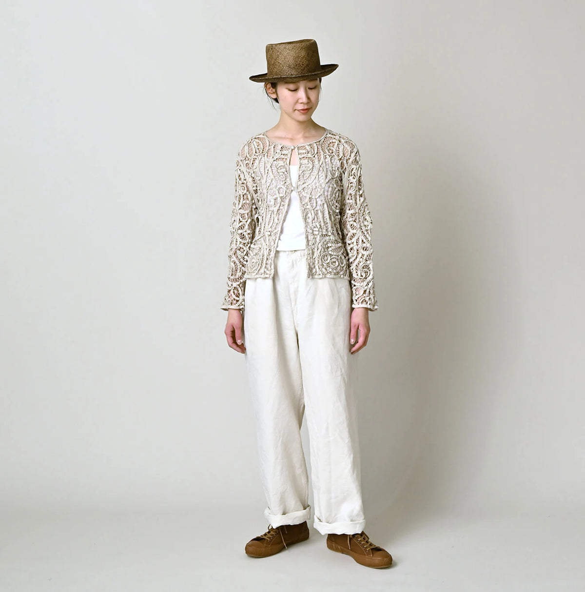 45R Linen Ribbon Batten Lace Bolero