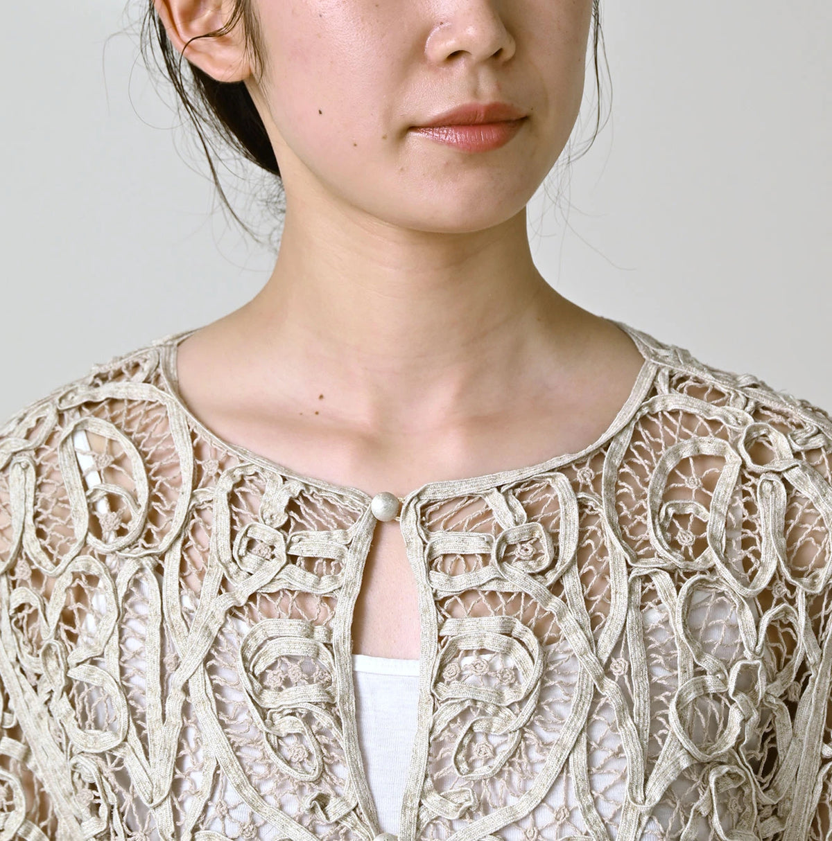 45R Linen Ribbon Batten Lace Bolero