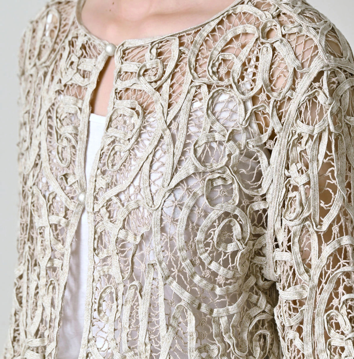 45R Linen Ribbon Batten Lace Bolero