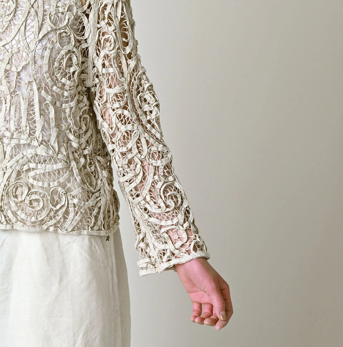 45R Linen Ribbon Batten Lace Bolero