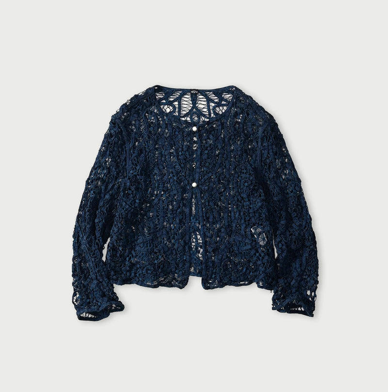 45R Ai Indigo Linen Ribbon Batten Lace Bolero - Image 1