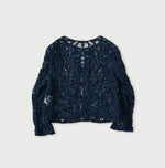 45R Ai Indigo Linen Ribbon Batten Lace Bolero