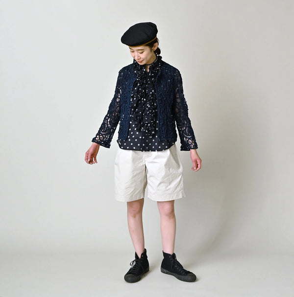 45R Ai Indigo Linen Ribbon Batten Lace Bolero