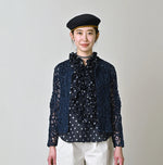45R Ai Indigo Linen Ribbon Batten Lace Bolero