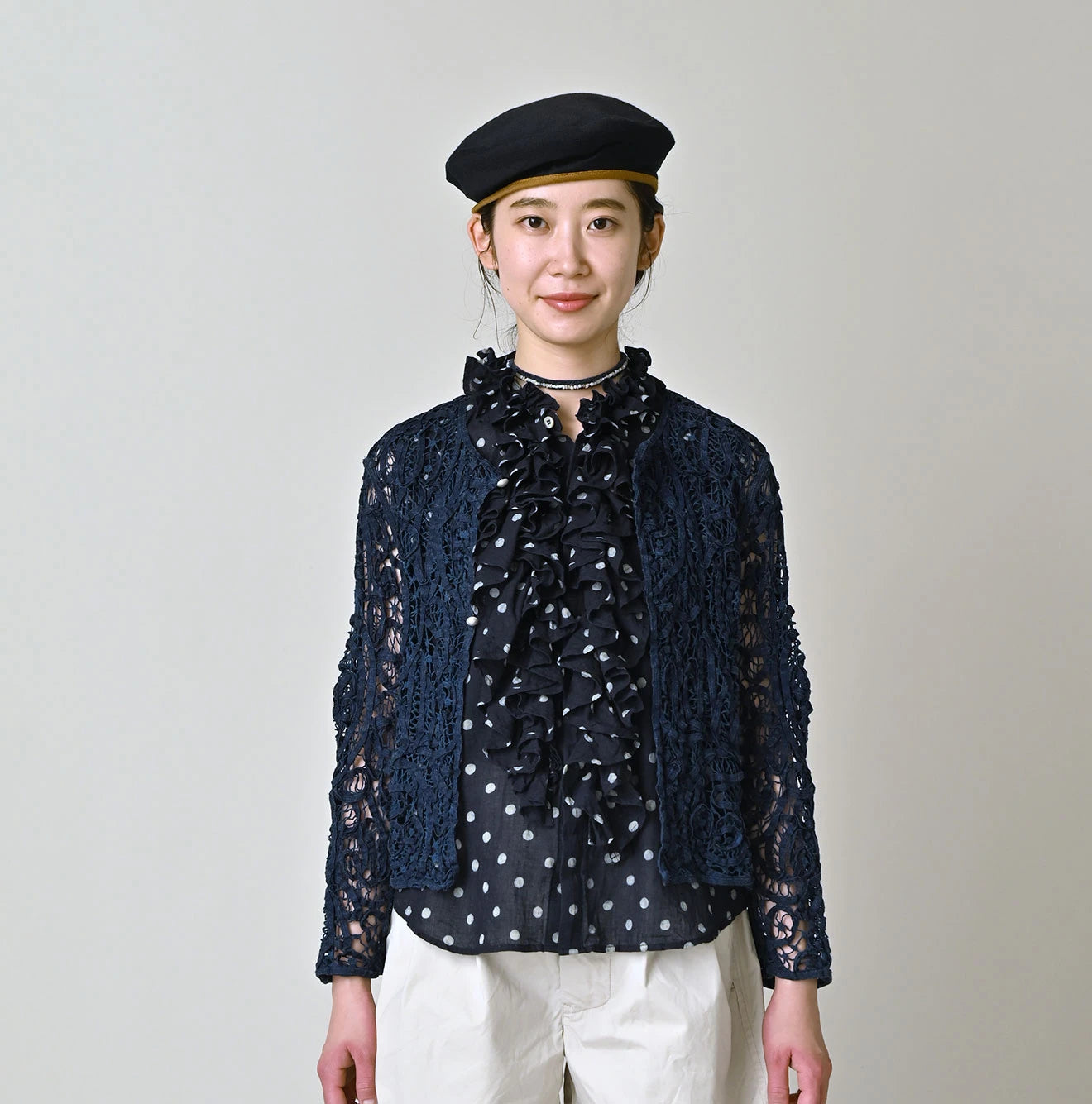 45R Ai Indigo Linen Ribbon Batten Lace Bolero - Image 3