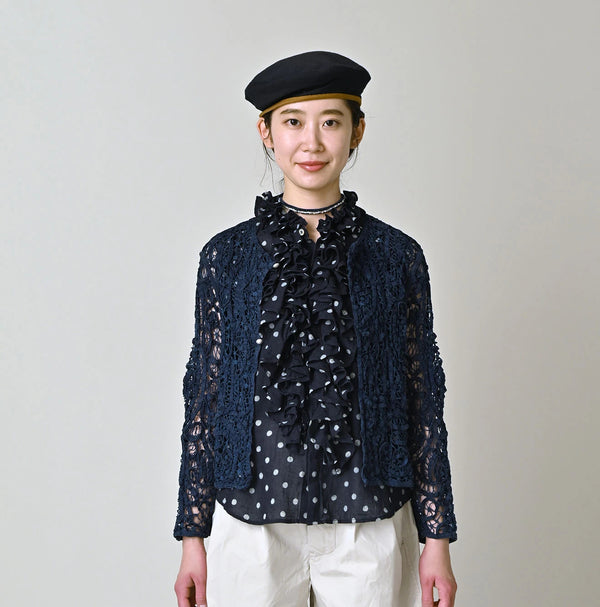 45R Ai Indigo Linen Ribbon Batten Lace Bolero