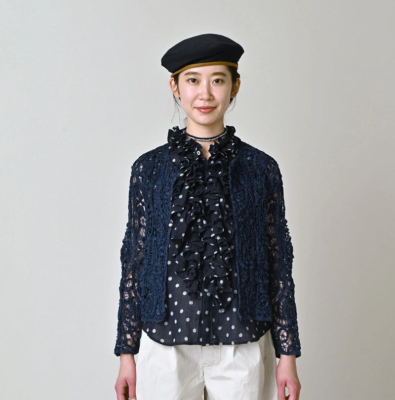 45R Ai Indigo Linen Ribbon Batten Lace Bolero - Image 3