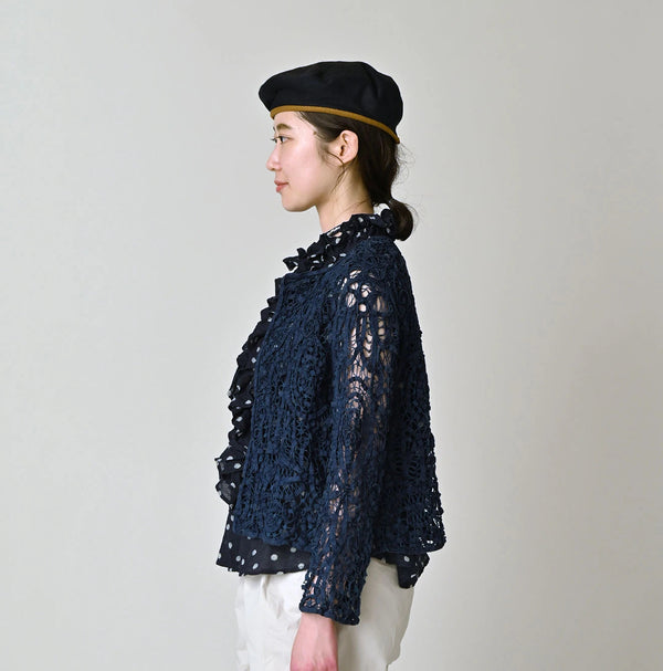 45R Ai Indigo Linen Ribbon Batten Lace Bolero