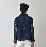 45R Ai Indigo Linen Ribbon Batten Lace Bolero
