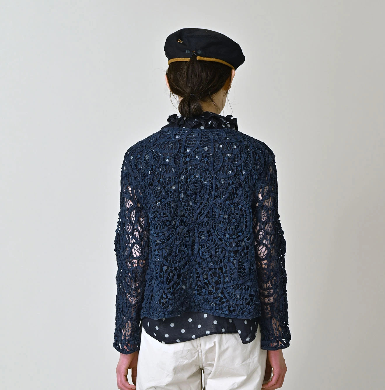 45R Ai Indigo Linen Ribbon Batten Lace Bolero - Image 5
