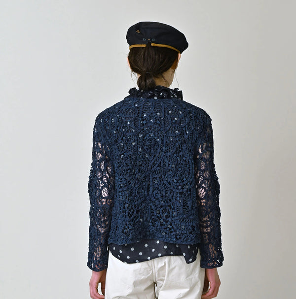 45R Ai Indigo Linen Ribbon Batten Lace Bolero
