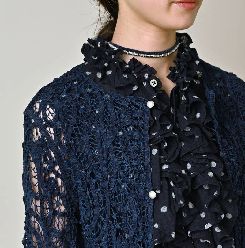 45R Ai Indigo Linen Ribbon Batten Lace Bolero - Image 6