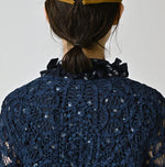 45R Ai Indigo Linen Ribbon Batten Lace Bolero