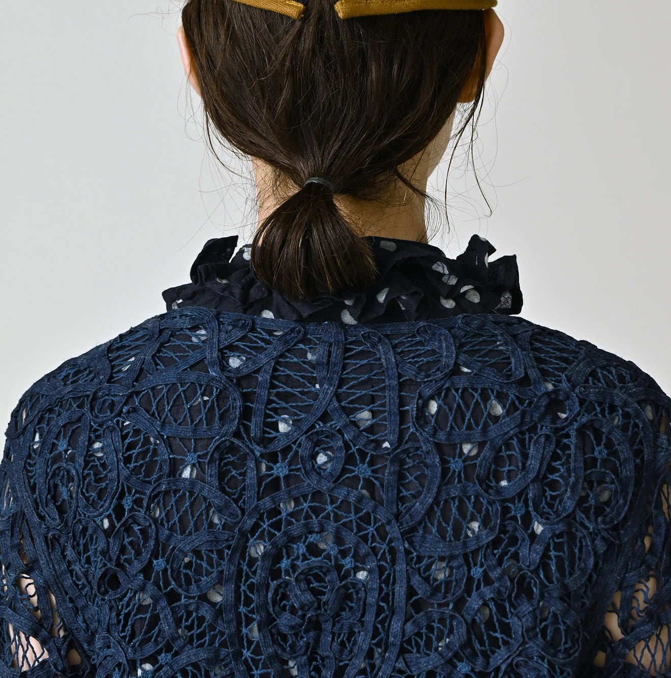 45R Ai Indigo Linen Ribbon Batten Lace Bolero - Image 8