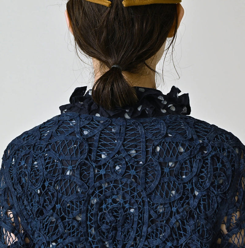 45R Ai Indigo Linen Ribbon Batten Lace Bolero - Image 8