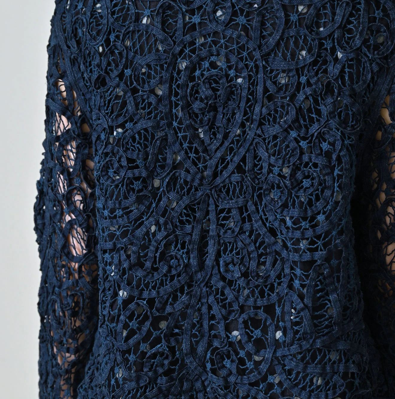 45R Ai Indigo Linen Ribbon Batten Lace Bolero - Image 9