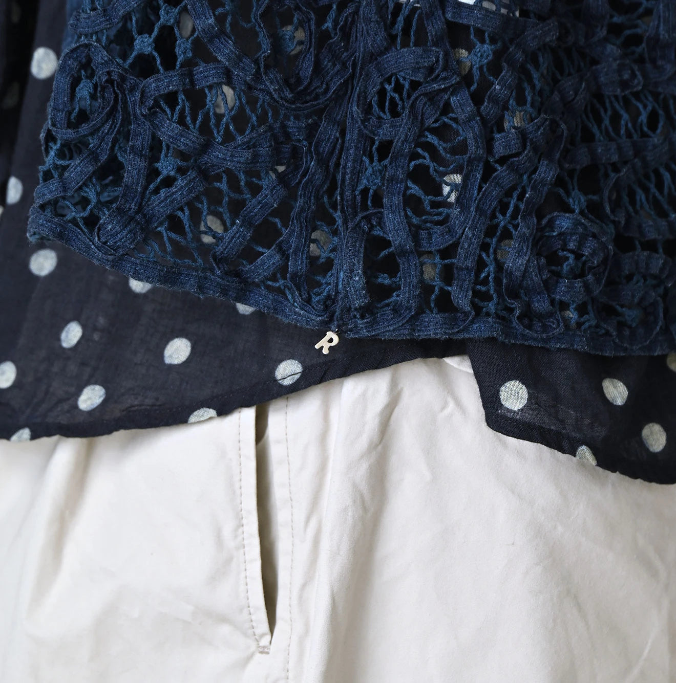 45R Ai Indigo Linen Ribbon Batten Lace Bolero - Image 10