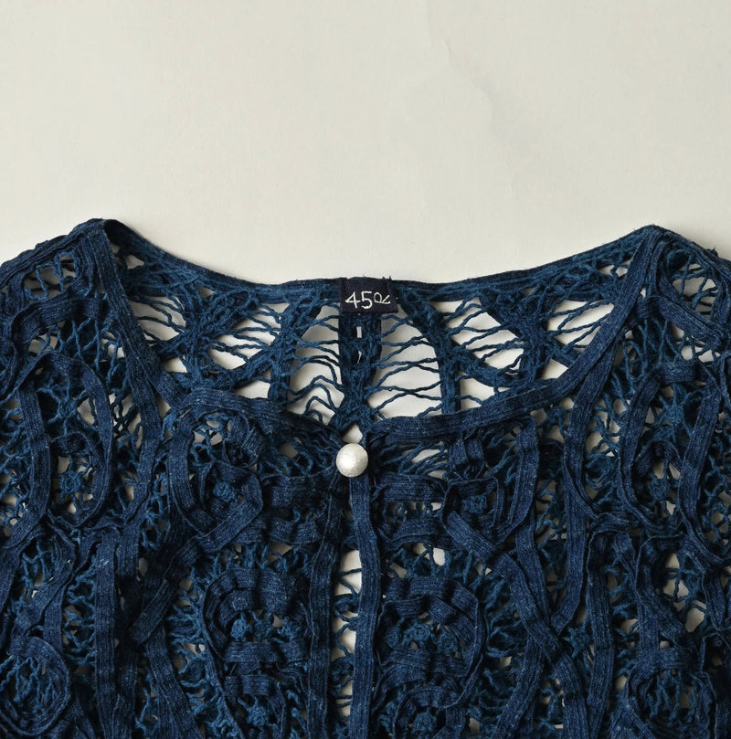 45R Ai Indigo Linen Ribbon Batten Lace Bolero - Image 12