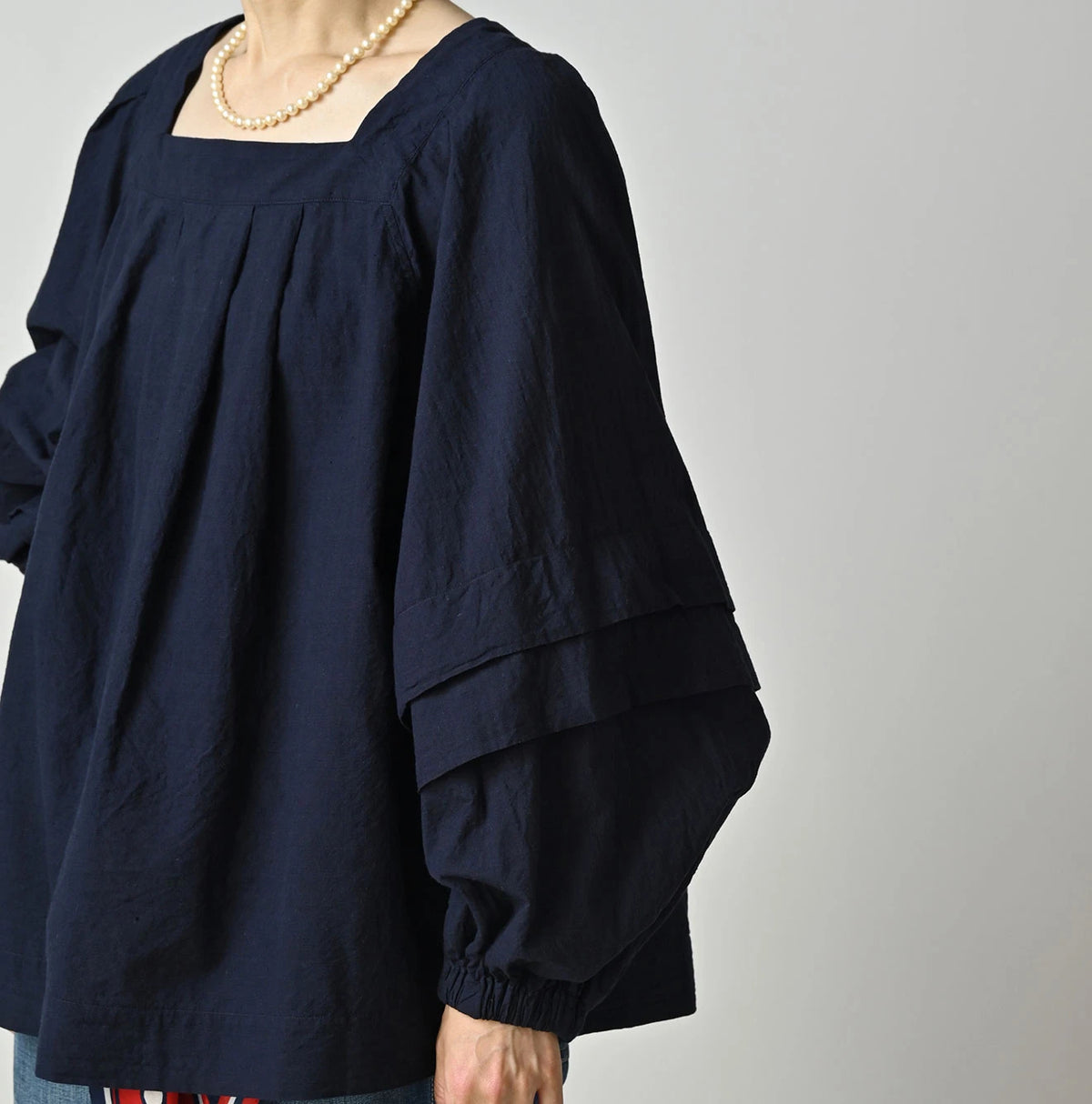 45R Indigo Khadi Tiered Blouse