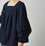 45R Indigo Khadi Tiered Blouse