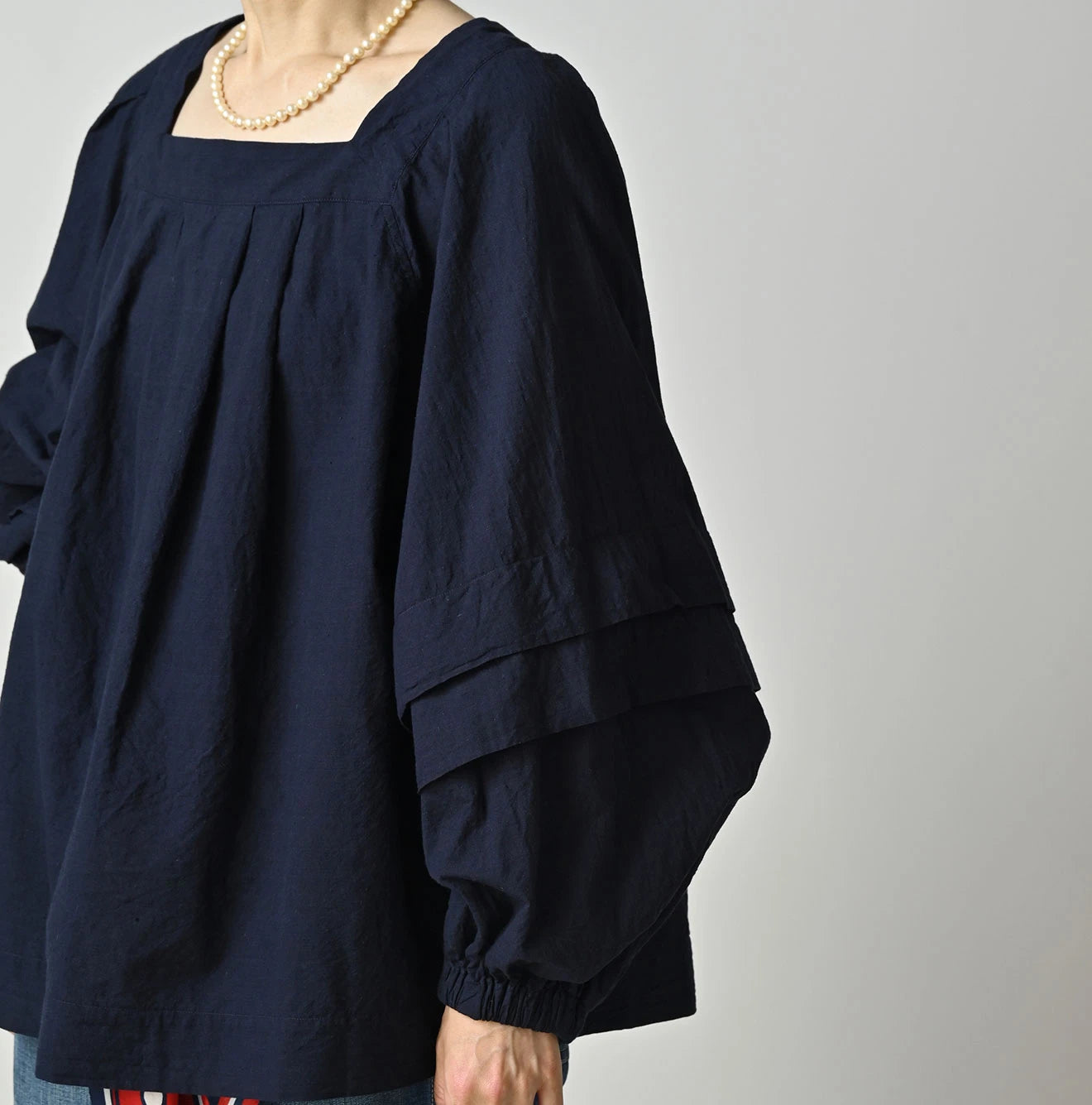 45R Indigo Khadi Tiered Blouse - Image 8