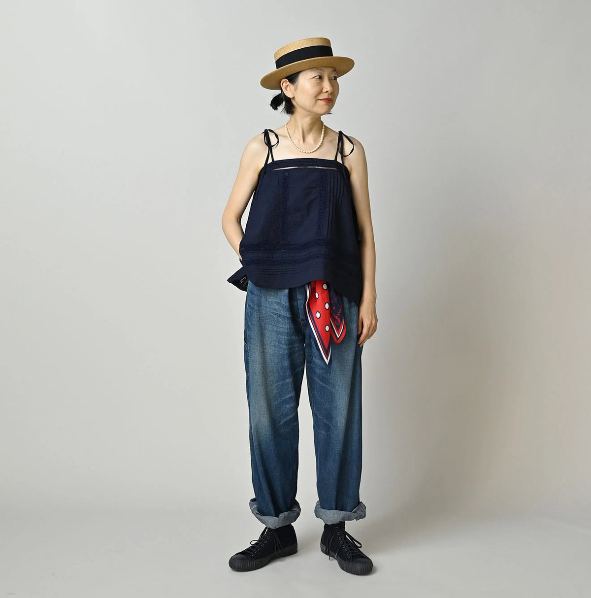 45R Indigo Khadi Pintuck Lace Multi Camisole