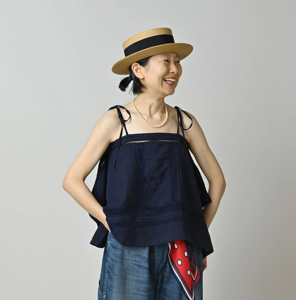 45R Indigo Khadi Pintuck Lace Multi Camisole