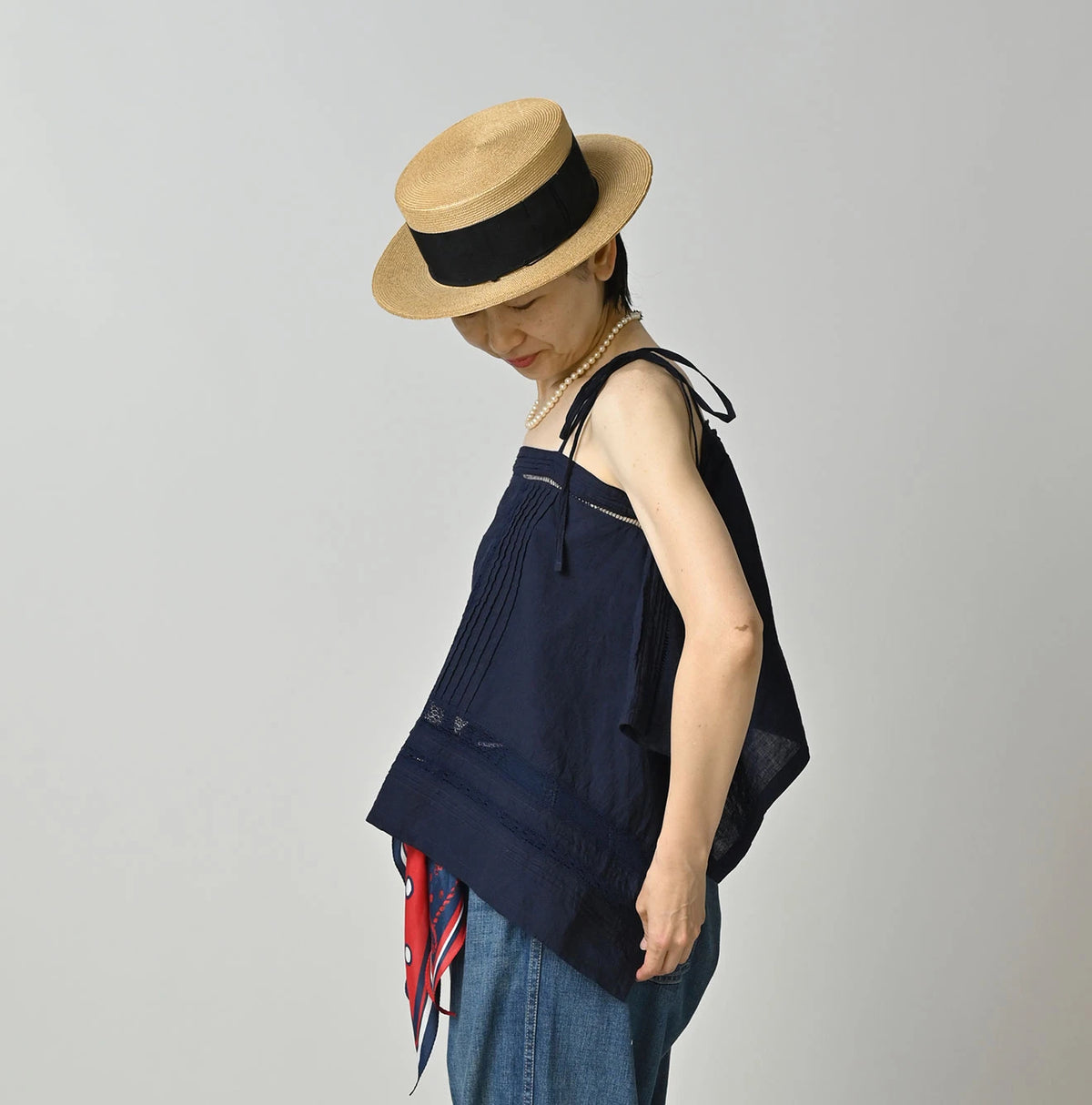 45R Indigo Khadi Pintuck Lace Multi Camisole