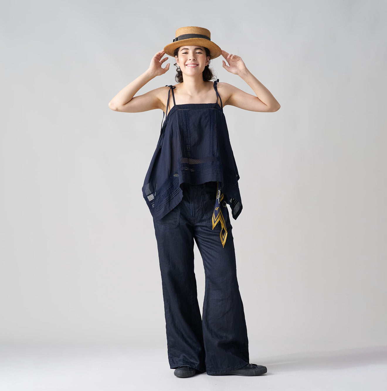 Indigo Khadi Pintuck Lace Multi Camisole - Image 2