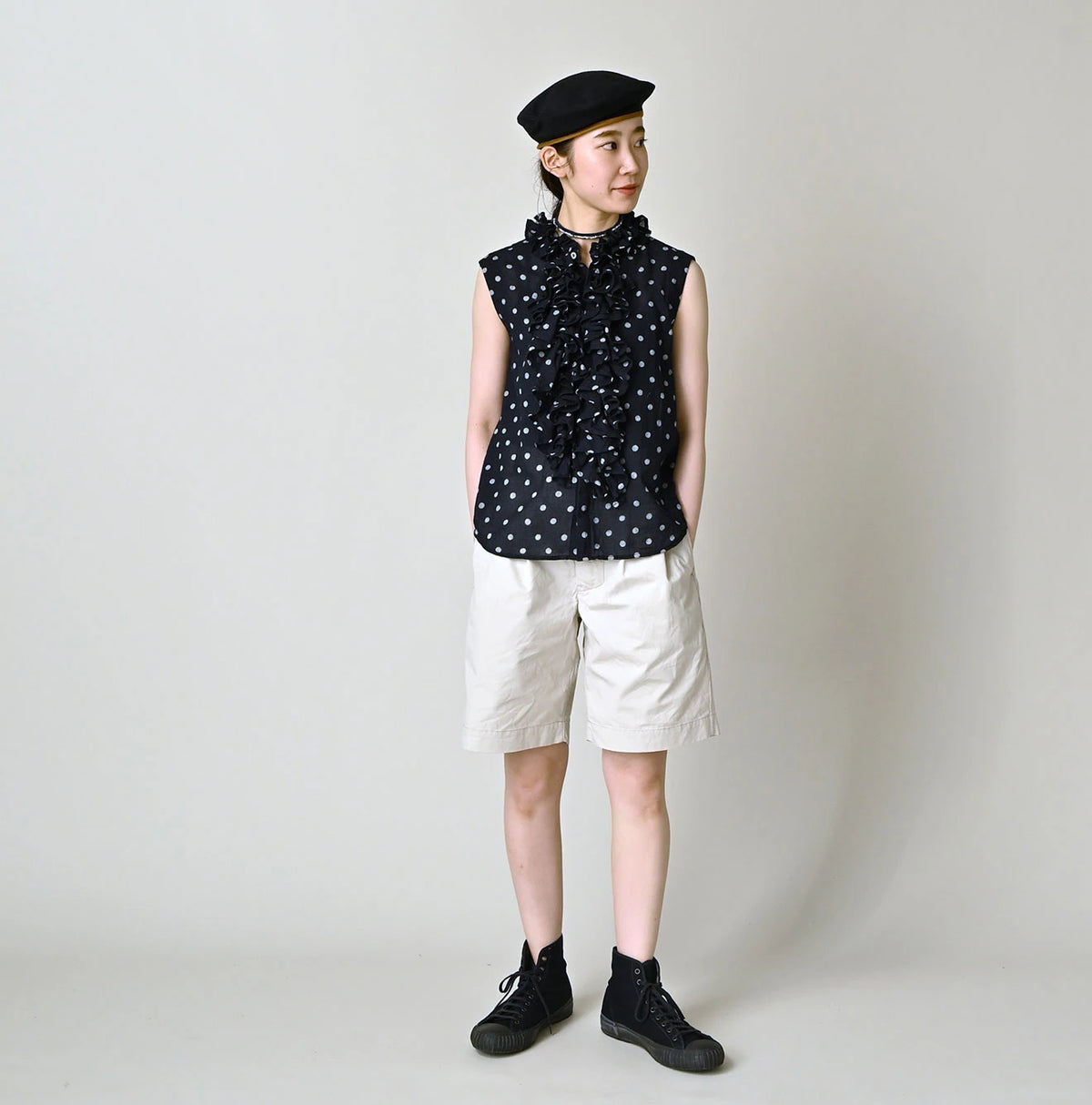 45R Indigo Gauze Polka Dot Frill Camisole
