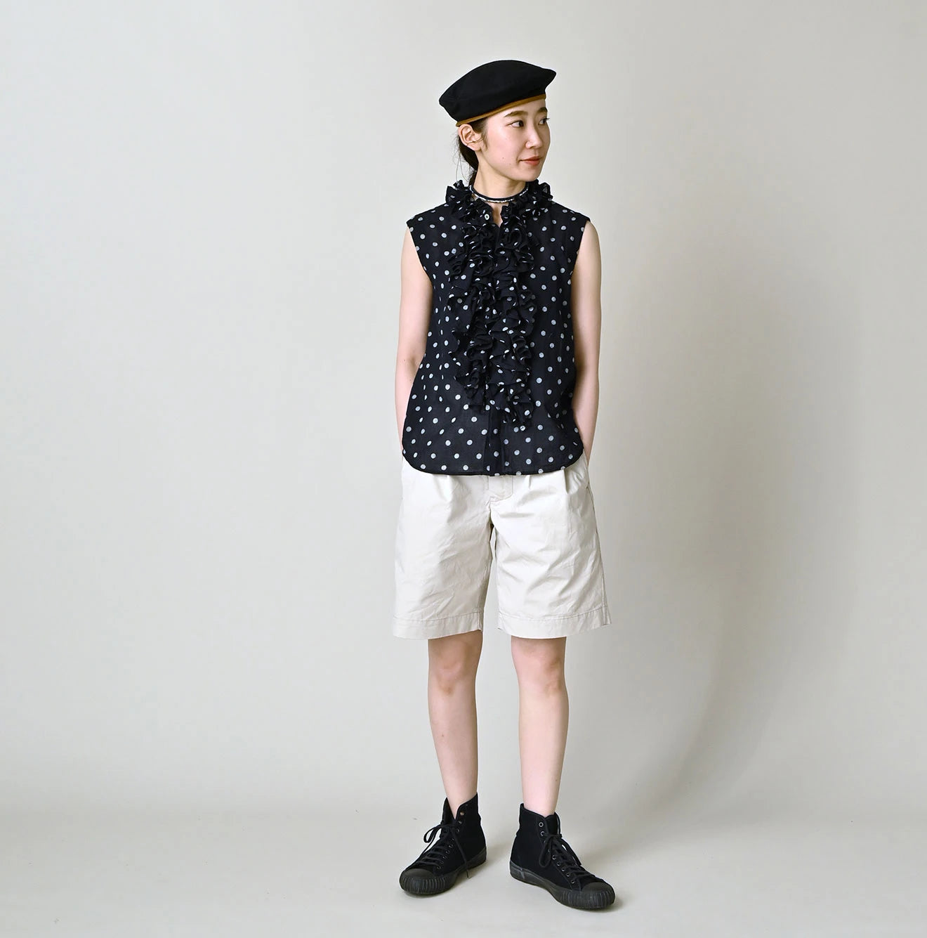 45R Indigo Gauze Polka Dot Frill Camisole - Image 2