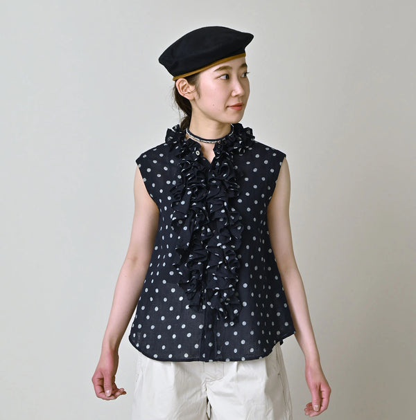 45R Indigo Gauze Polka Dot Frill Camisole