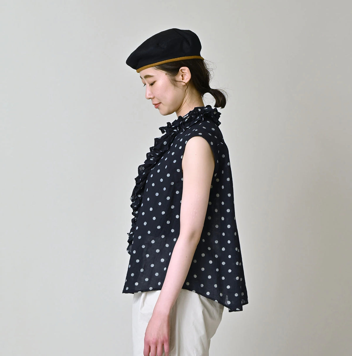 45R Indigo Gauze Polka Dot Frill Camisole