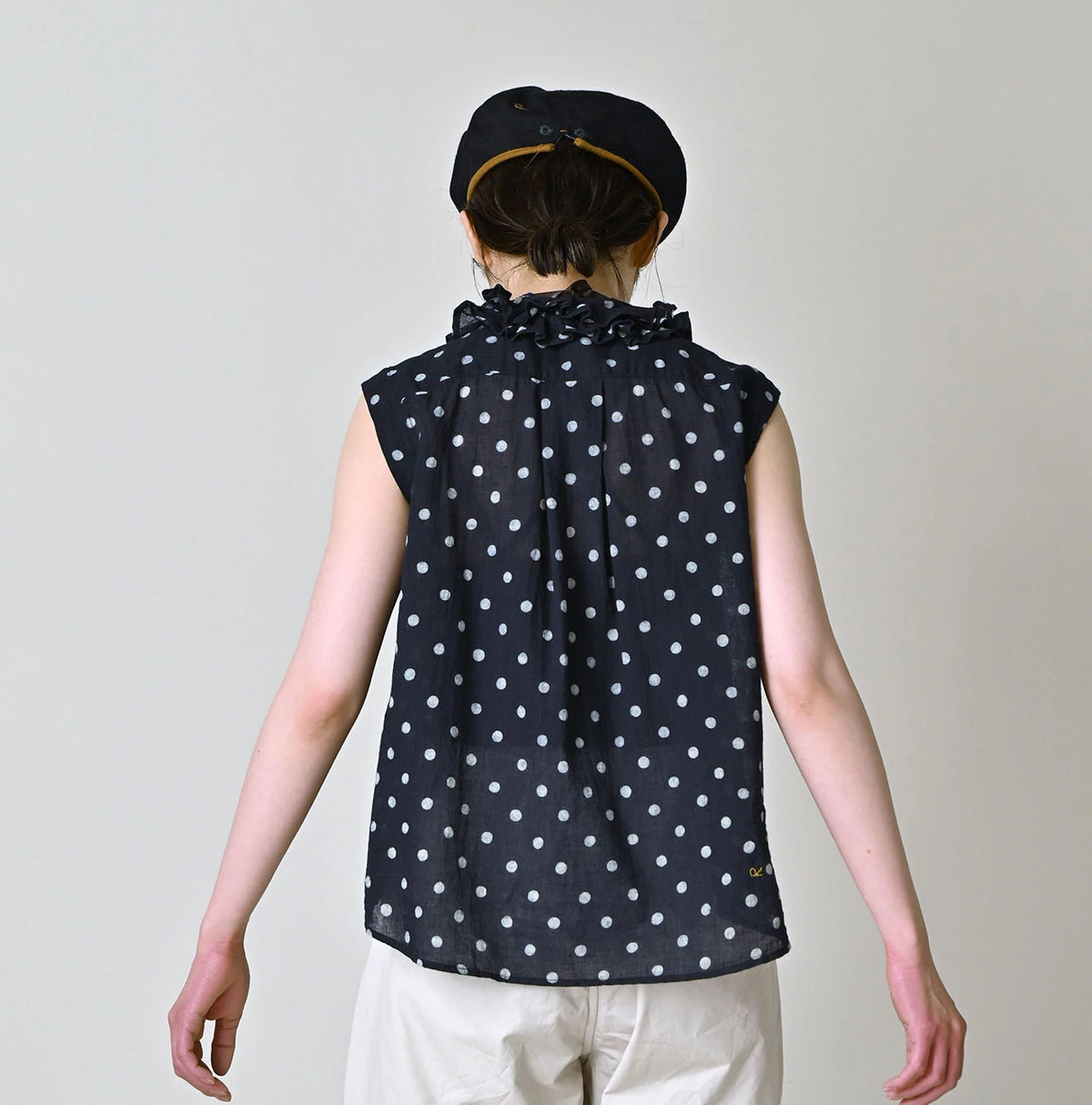 45R Indigo Gauze Polka Dot Frill Camisole