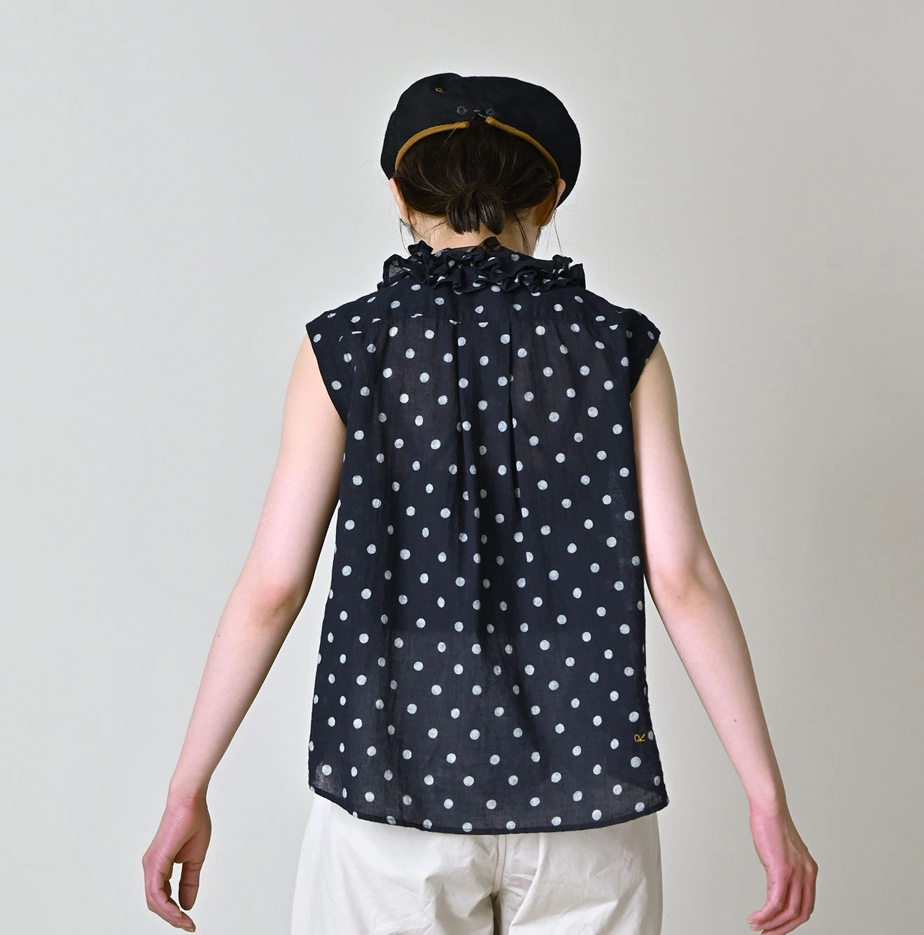 45R Indigo Gauze Polka Dot Frill Camisole - Image 5