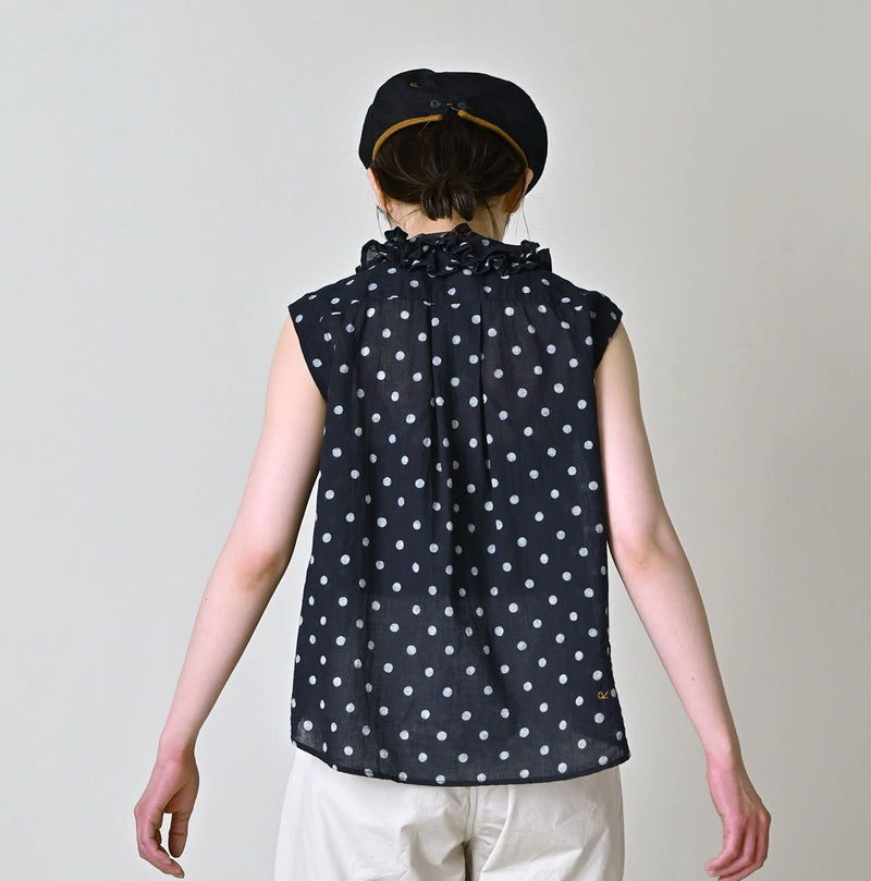 45R Indigo Gauze Polka Dot Frill Camisole - Image 5
