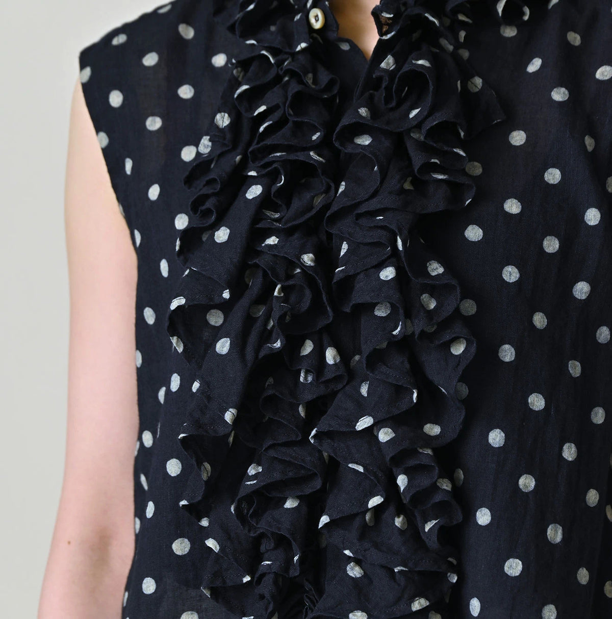 45R Indigo Gauze Polka Dot Frill Camisole