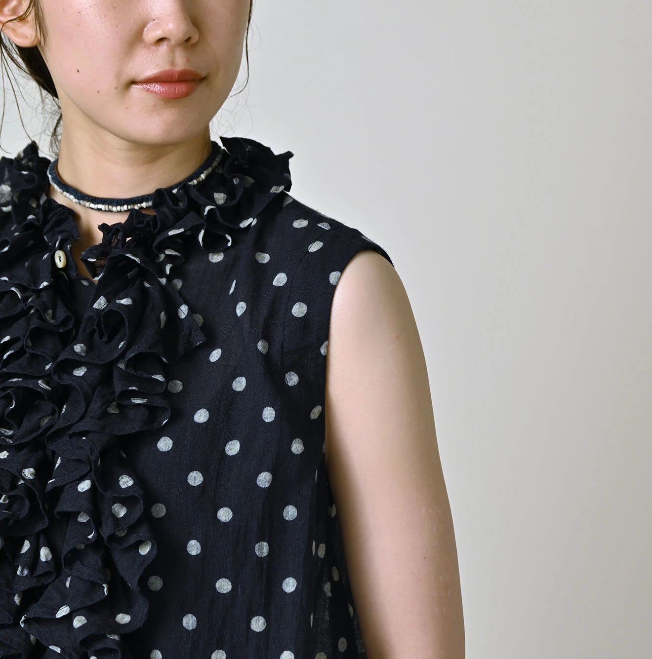 45R Indigo Gauze Polka Dot Frill Camisole - Image 8